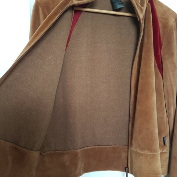 Roots Vintage Velour Front Zip Funnel Neck Sweater Jacket Brown Sz M - Picture 7 of 13